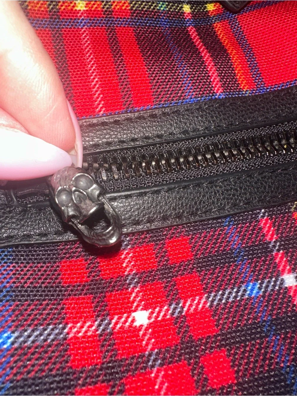 Disney Cruella  Red Plaid Patch-Accent Backpack
